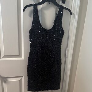 As U Wish Black Sequin Mini Dress